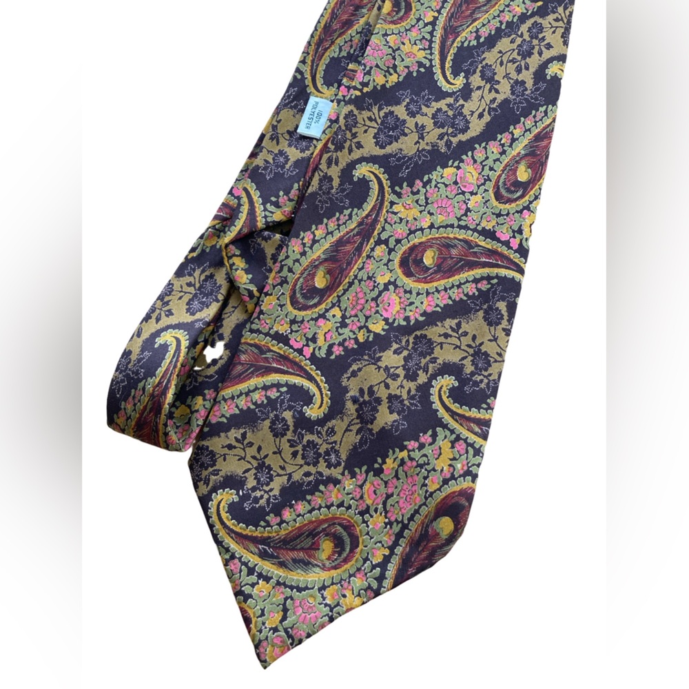 Vintage Men’s Necktie Brown Gold Green Pink Rust Shades of Paisley Floral - Picture 4 of 6